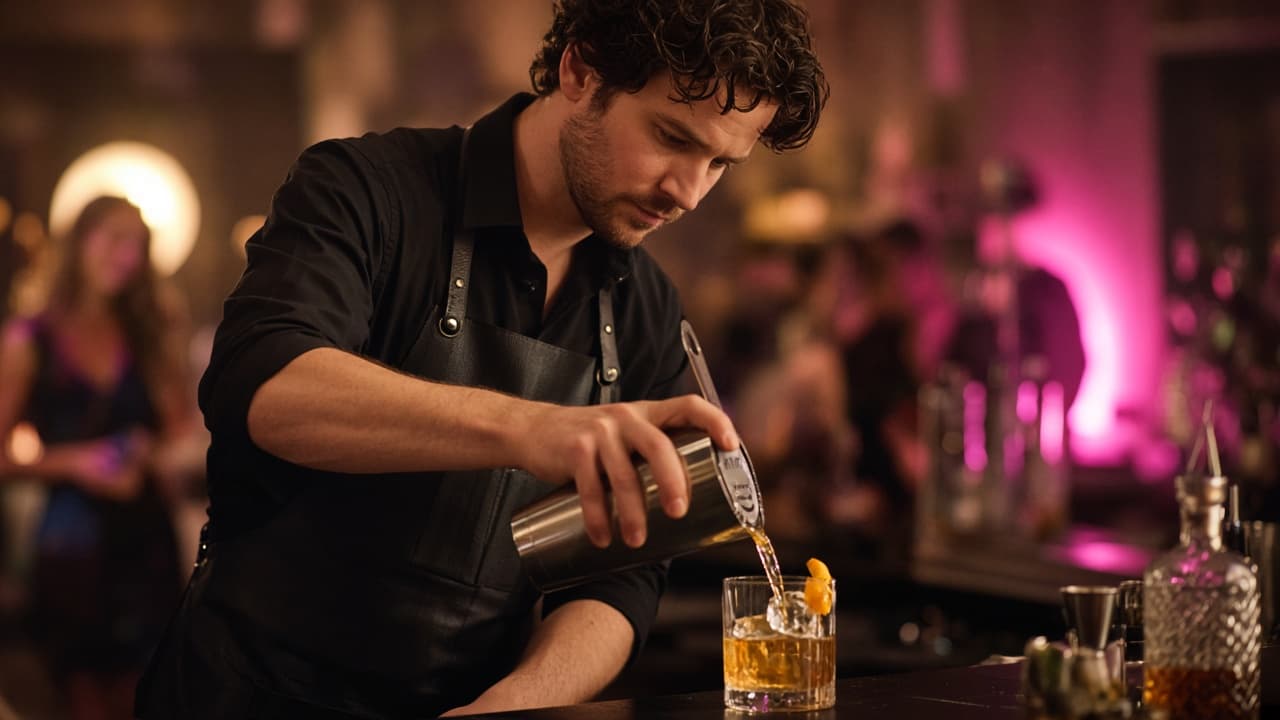 Bartender pouring drinks at a Austin party